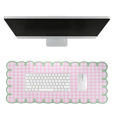 Scalloped Desk Mat, 35.4 x 15.7'' Checkered Large Mouse Pad, Green