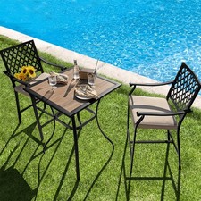 3 Pieces Outdoor Bistro Set Patio Bar Set W/ 2 Upholstered Bar Stools
