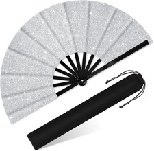 Glitter Large Rave Folding Fans Silk Clack Popping Hand Fan for Line Dancing Chi