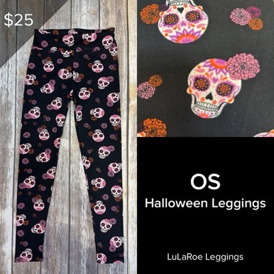 One Size OS LuLaRoe Leggings Halloween 🎃 Dressed To Possess Sugar Skulls 