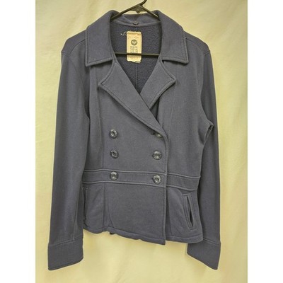 Roxy Pea Coat Knit Jacket Womens Navy Blue Double Breasted Fitted Size L