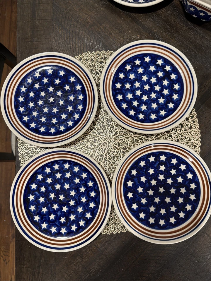 "Juego de 4 platos vintage Boleslawiec 7 1/2"" hechos a mano en Polonia" Foto 3 de 3