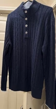NWT Cremieux Men Navy Luxury Cashmere Moch Neck Cable Knit Sweater Size M, $295