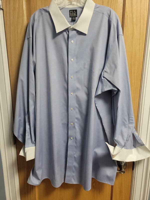 Big Mens Jos Banks Blue Shirt With White Collar & Cuffs Size 20 36