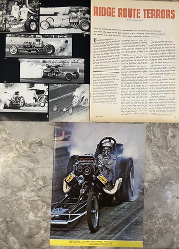 1966  James Warren Ridge Rout Terror AA/F  NHRA  Fuel Dragster ad & 3pg article