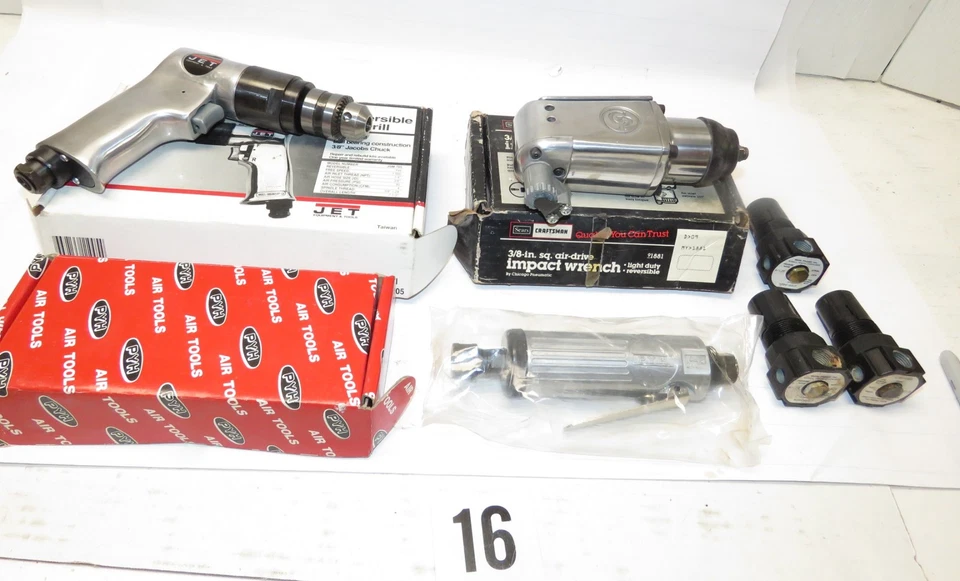Lot o 3 NEW Air Tools-  1/4" Die Grinder, Air Drill, 3/8" Impact Wrench + More - Image 2 of 4