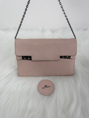Delvaux Madame Flap Bag Blush Pink Leather Silver Chain Crossbody Authentic