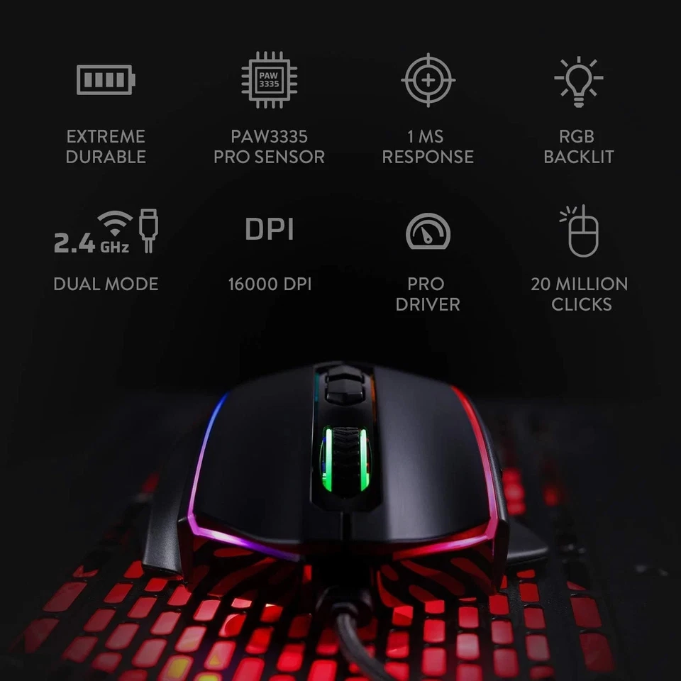 Redragon M913 Impact Elite Wireless Gaming 16000 DPI Wired/Wireless RGB Mouse - Image 2 of 4
