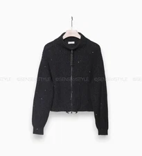 Brunello Cucinelli Cashmere Cardigan Gray Seqion and Monili Sweater Top size XS