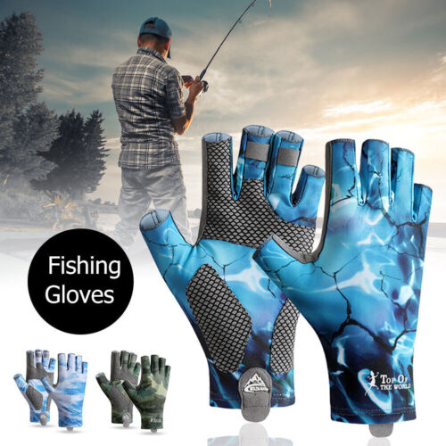 Fashion Fingerless Fishing Gloves Ice Silk Sun Protection Gloves Non-Slip Grip - Foto 1 di 15
