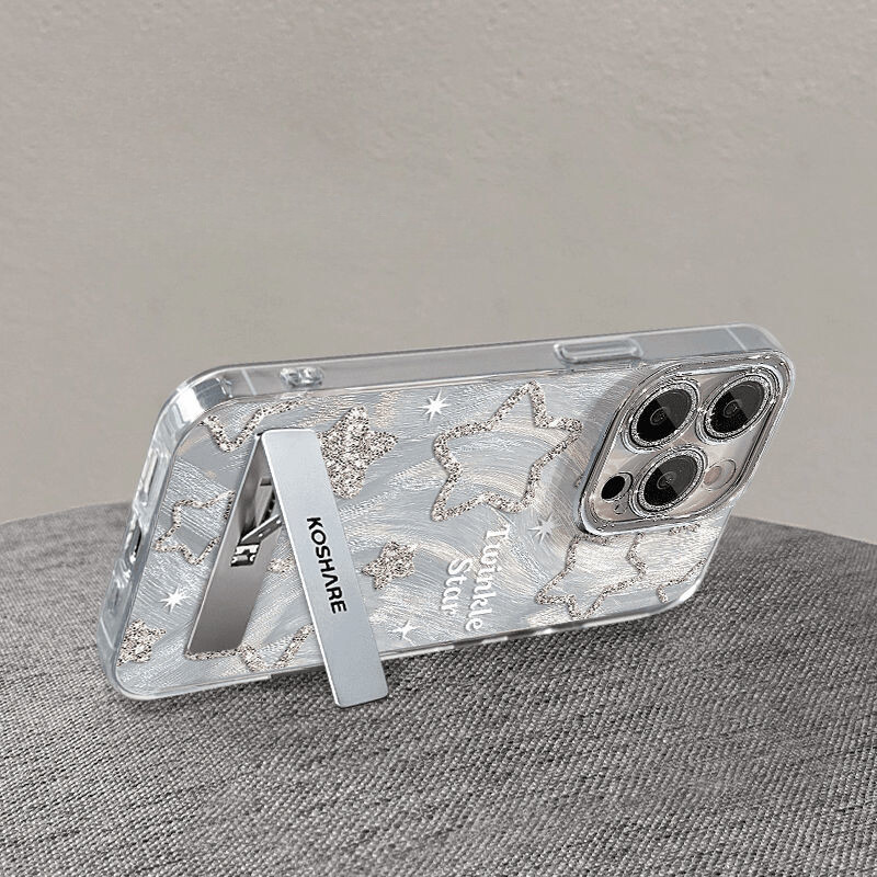 For iPhone 16 15 14 13 12 11 Pro Max Glitter star holder bracelet phone case
