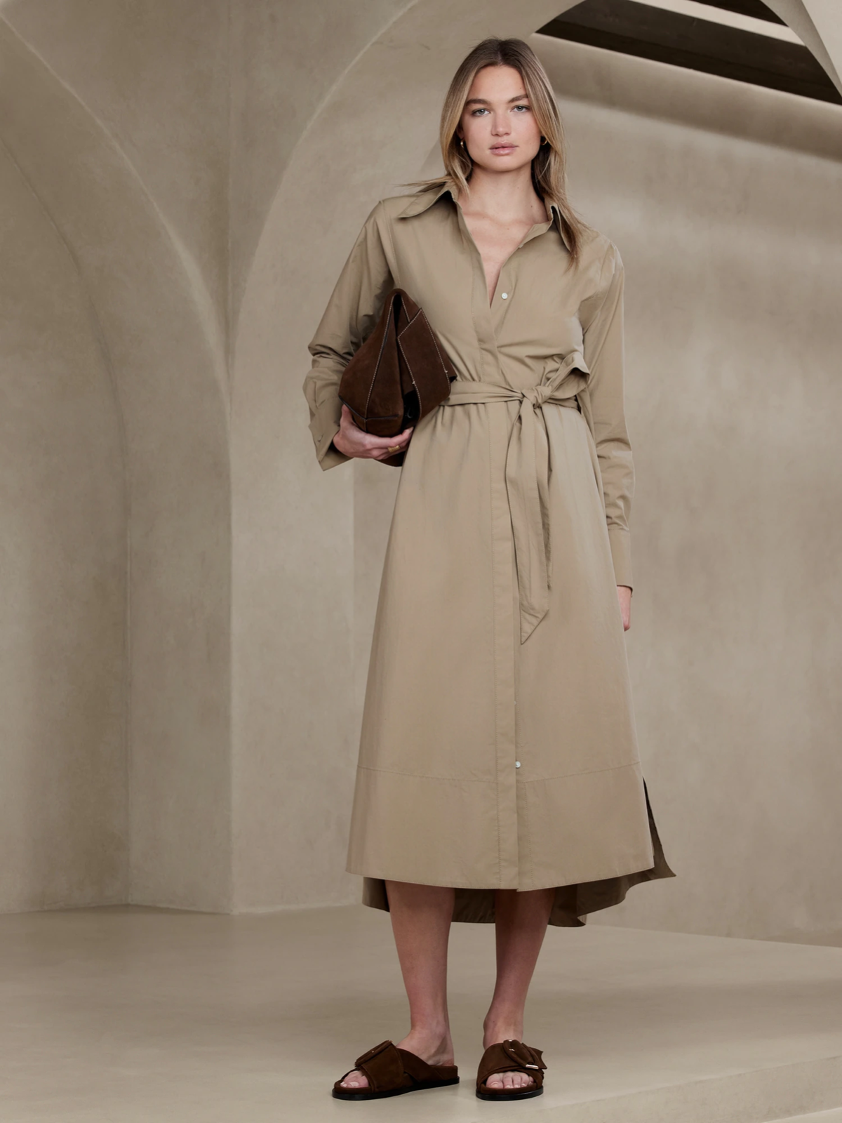 Banana Republic Savannah Midi Shirt Dress | Tan XSmall #578965