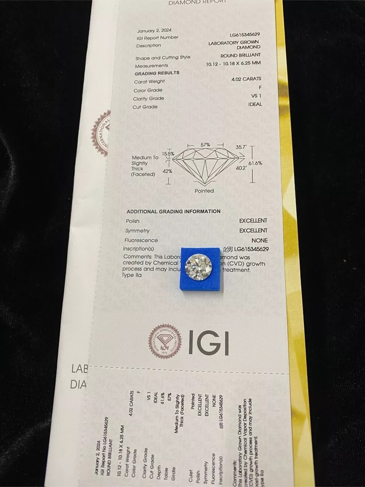 IGI Certified 1.09Ct Round Lab Grown Diamond FGH Color VVSVS Clarity