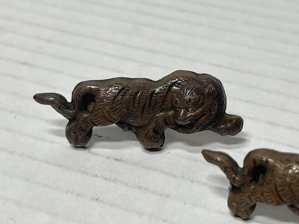 Abotoaduras Menuki Era Edo tigre japonês acessórios espada par esterlina 925 antigo - Imagem 3 de 4