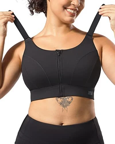 VFUS Adjustable High Impact Sports Bras for Women Zip Front Full Coverage  and