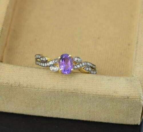 Elegante Pavé de Diamante Anillo Amatista 925 Plata Ley Mujer Regalo para Ella - Imagen 2 de 10