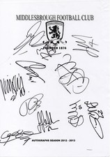 MIDDLESBROUGH - Multi Signed A4 Page - By 11 Players 2012/13 - FOOTBALL