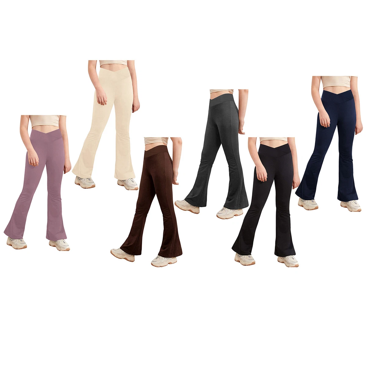 Kids Girls High Waist Flare Pants Yoga Bootcut Trousers Full