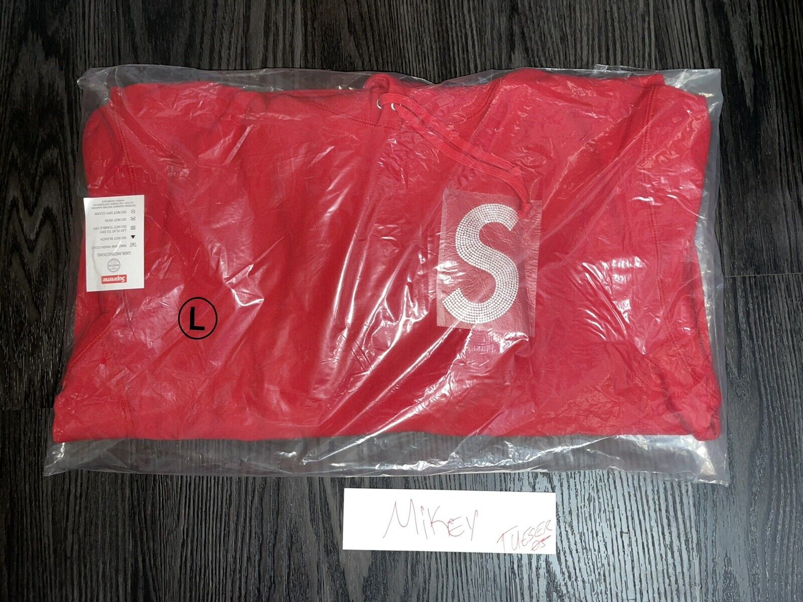 Supreme SWAROVSKI S Logo Red Hooded Sweatshirt Size Large Hoodie SS21 In Hand