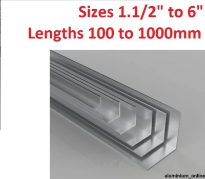ALUMINIUM EQUAL ANGLE 1.1/2" 1.3/4" 2" 2.1/2" 3" 4" 6" inch lengths to 1000mm