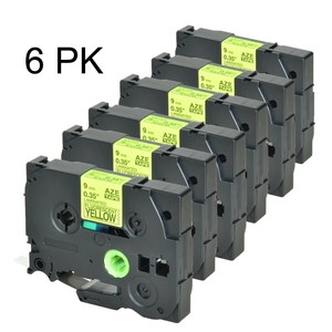 6PK Tze-C21 Tz C21 9mm Black on Yellow Label Tape for Brother PT1880