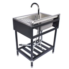 23.8” Stainless Steel Utility Sink, Free Standing Laundry Sink with Washboard