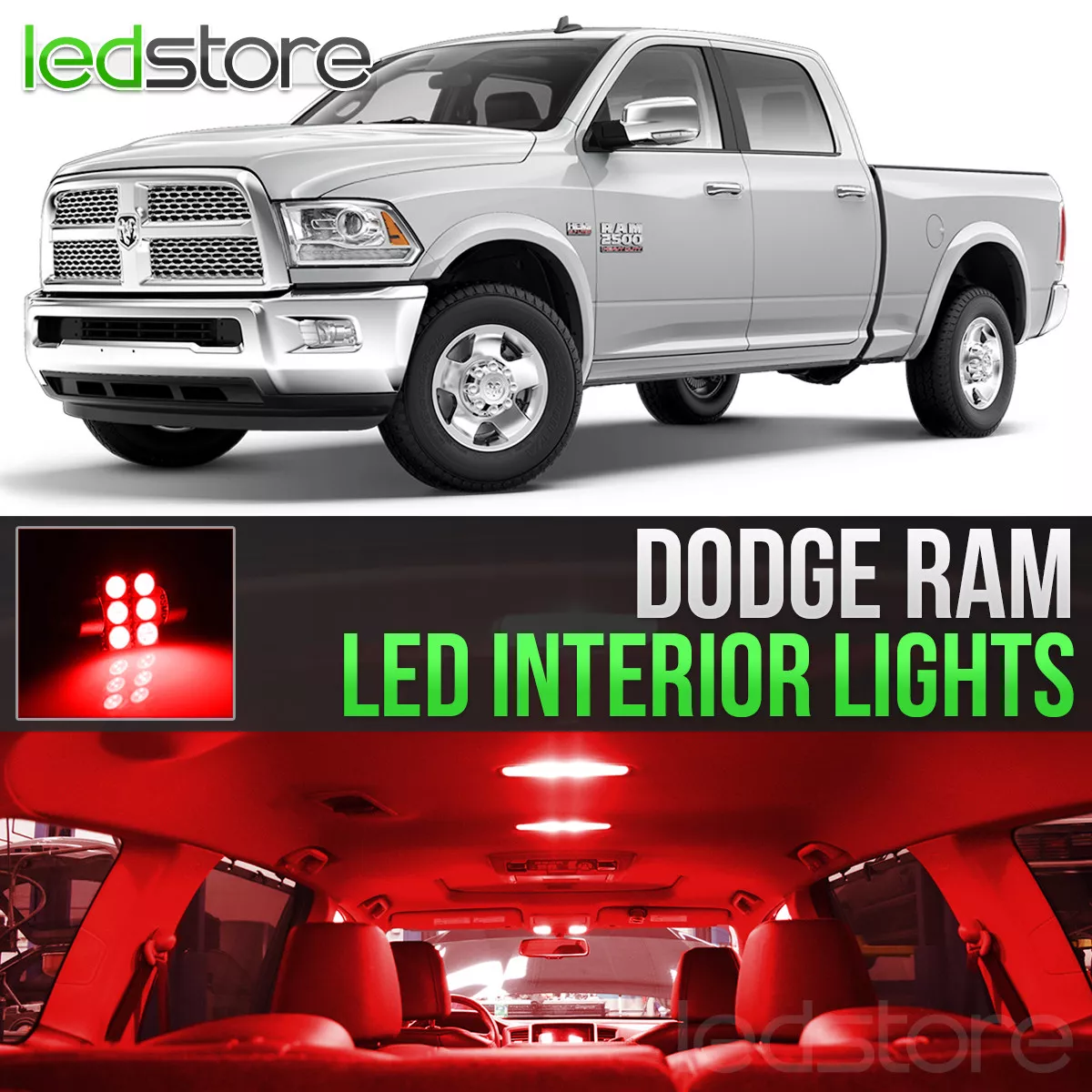 2009 2018 Dodge RAM 1500 2500 3500 Red Interior LED Lights Kit Package