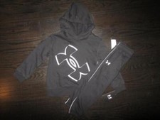 UNDER ARMOUR Black Boys 2 Piece Sweatpants Hoodie set Jogging Suit size 4 NEW