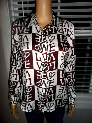 Pretty Rabbit Rose size M brown ivory love peace blouse women NWT