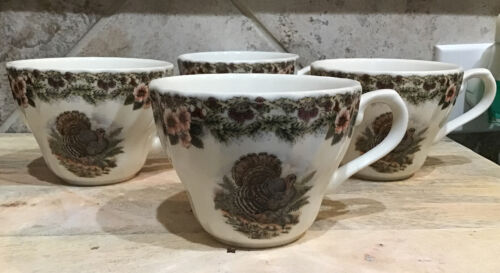 Set Of 4 -Vintage Myott Queen’s Churchill  “ Thanksgiving 🦃 Turkey“ Coffee Cups - Afbeelding 1 van 4
