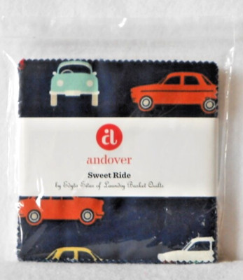 ANDOVER  LAUNDRY BASKET QUILTS CHARM PACK ''SWEET RIDE'' CARS - 5'' BY 5'' - NIP!