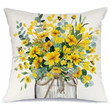  Summer Pillow Cover 18x18 Inch Eucalyptus Flowers Decor Vase 18" x 18" Yellow