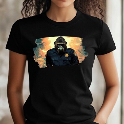 Frauen T-Shirt Gorilla als Polizist Motiv Baumwolle Größe S bis 3XL