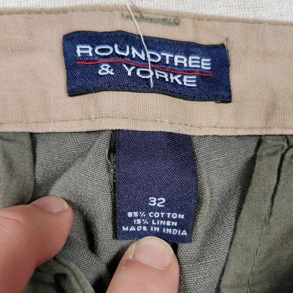 Men's Roundtree & Yorke Chino Shorts sz 32 Green Cotton Linen Canvas Fast Ship - Image 3 of 4