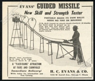 1952 Evans Guided Missile carnival fair skill game art vintage trade print ad