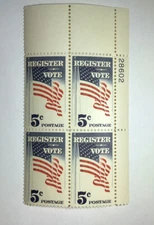 US 5 Cent Register Vote 1964, Scott #1249, Block Of 4 Stamps, MNH.
