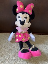 Disney Minnie Mouse Plush Pink Dress Gold Dots EUC