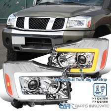 Fits 2004-2015 Nissan Titan Armada Led Sequential Strips Projector Headlights