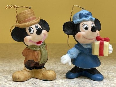 Mickey & Minnie Mouse Christmas Ornaments  (2) Walt Disney Vintage Porcelain