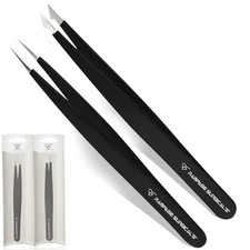 Pinzas para cejas de acero inoxidable negro, punta plana un cuidado preciso.