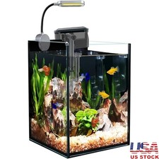 1.5 Gallon Nano Glass Fish Tank Self Cleaning Indoor Filter COB LED Light New