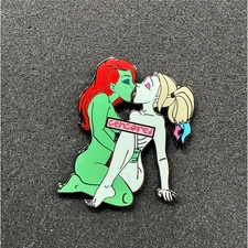 Harley Quinn Kissing Poison Ivy Waifu Lewd Pin