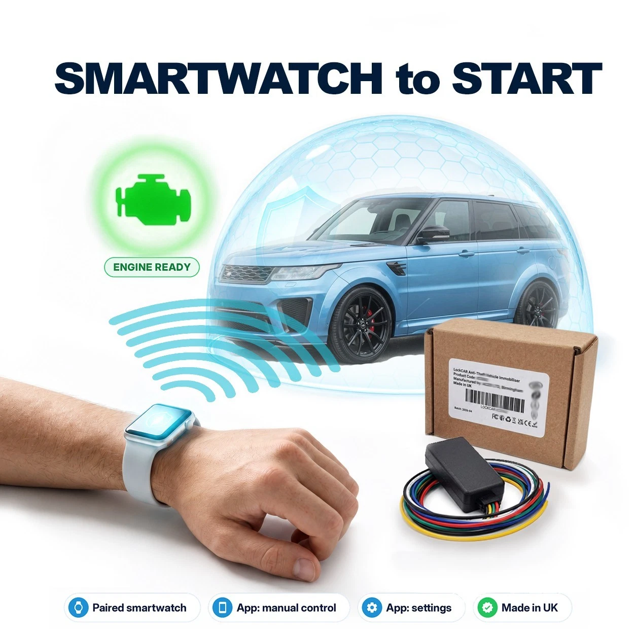 Relay attack on a keyless car stopped by a smart immobiliser that needs a paired smartwatch