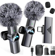 Wireless Microphone, 2 Pack Mini Microphone Dual Lapel Microphone for iPhon (2A)