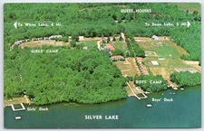Vintage Silver Lake Aerial View Girls' & Boys' Camp Postcard