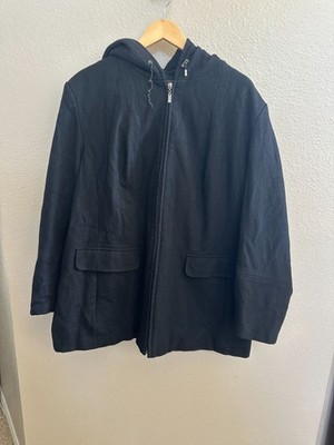 Giacca Women s Hooded Black Wool Blend Zip-Up Coat 1X Warm Stylish Jacket