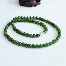 Natural Hetian Jade Green Beaded Necklace Gemstone Chain for Women Birthday Gift