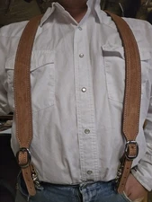 Western Cowboy Rough Out Leather Hand Made Suspenders
