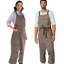 Under NY Sky Pottery Beige Apron - Full Cover Cross-Back, Durable Denim, Leather