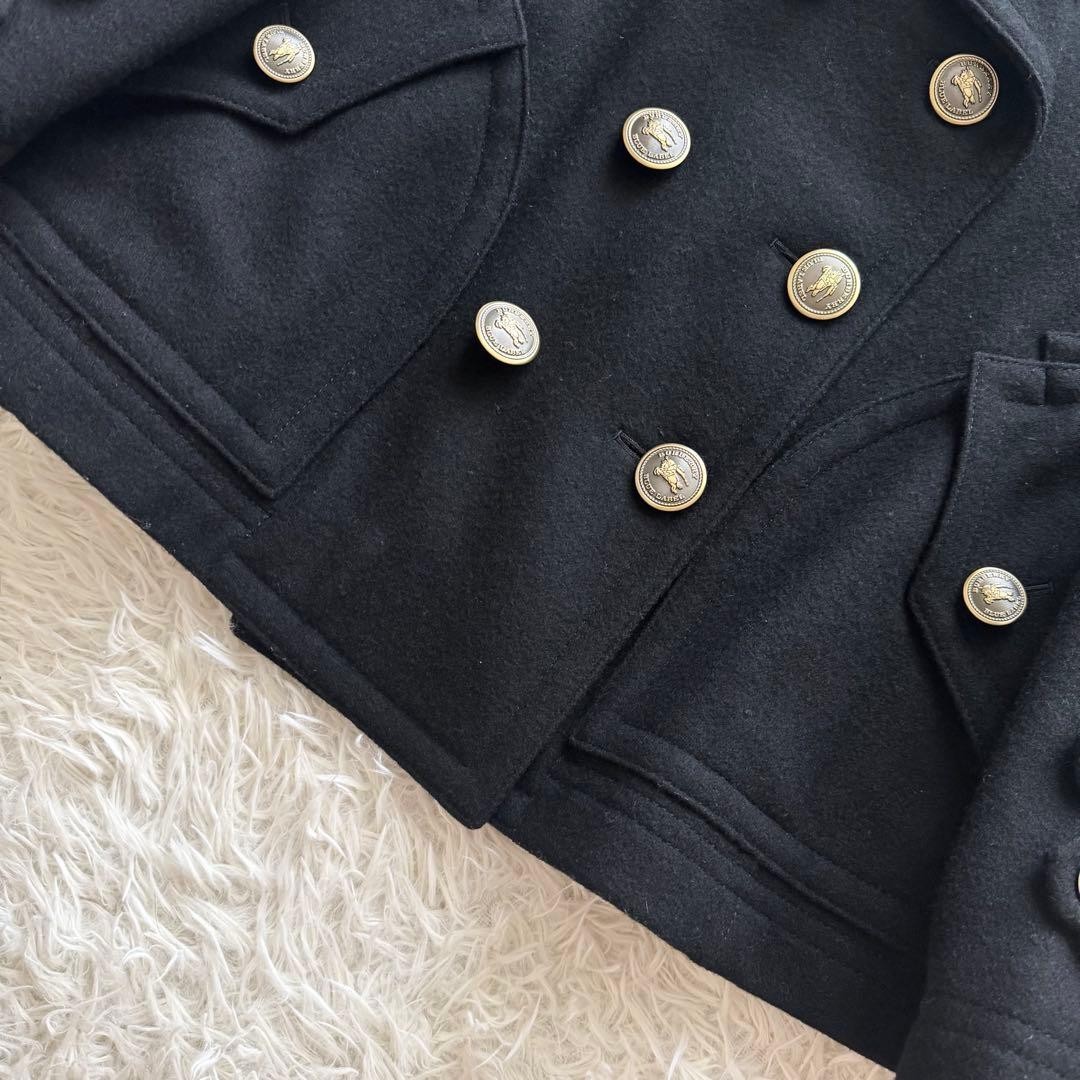 BURBERRY BLUE LABEL Pea Coat Black Gold Button Nova Check Size 36